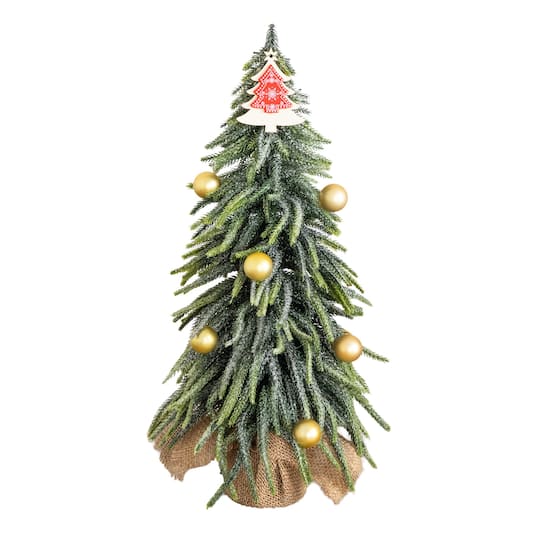 Nearly Natural 20" Unlit Artificial Snowed Down Swept Christmas Tree with Ornaments in Burlap Wrapped Base